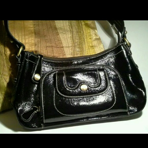 PERLINA NEW YORK REAL PATENT LEATHER HANDBAG - Picture 1 of 10